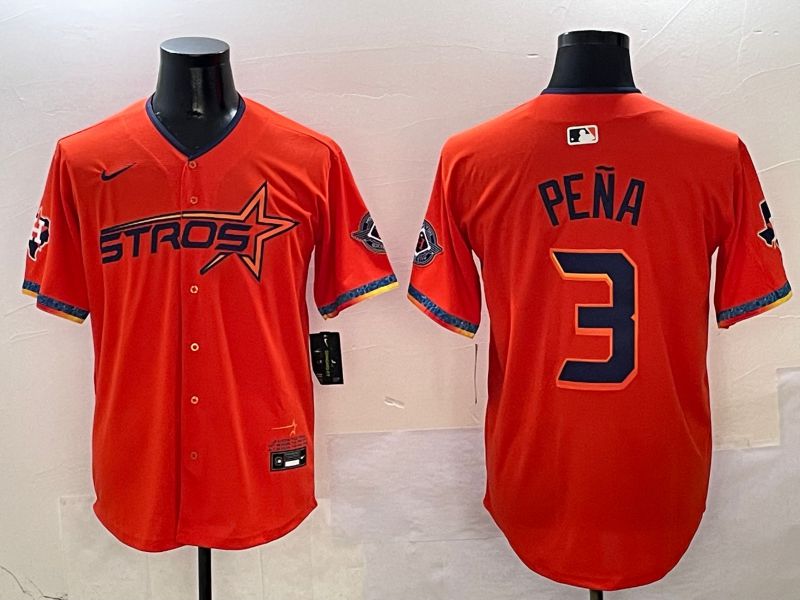 Men Houston Astros #3 Pena Orange Five generation Joint Name Nike 2025 MLB Jersey style 1